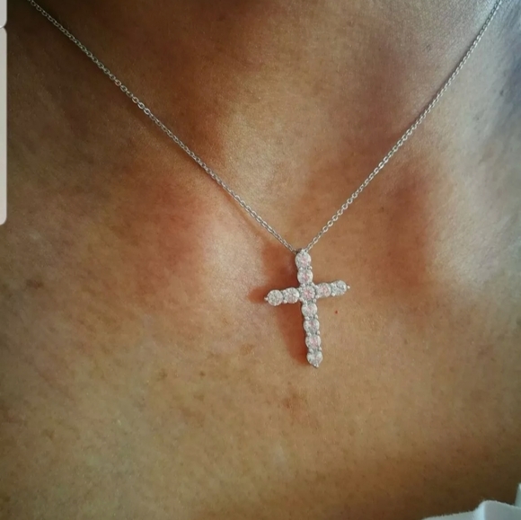 Cross Pendant Necklace with Chain 925 STAMPED Women's Men's - Picture 1 of 10